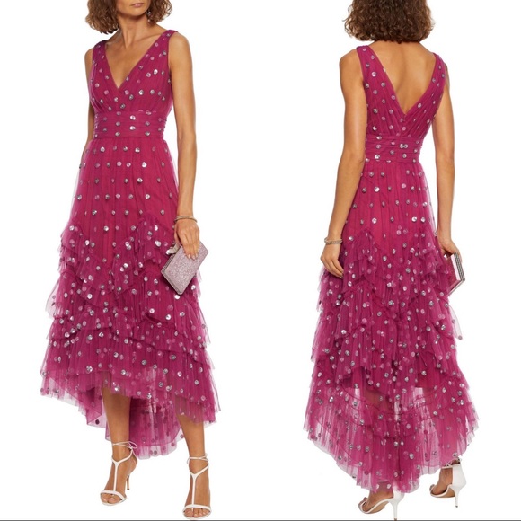 Marchesa Notte sequin dot tulle ruffle dress - Picture 7 of 14